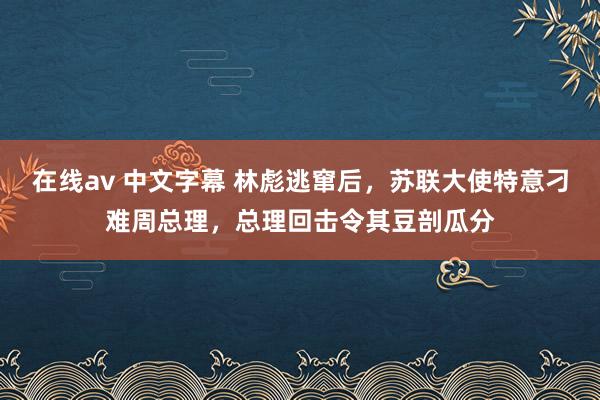 在线av 中文字幕 林彪逃窜后，苏联大使特意刁难周总理，总理回击令其豆剖瓜分