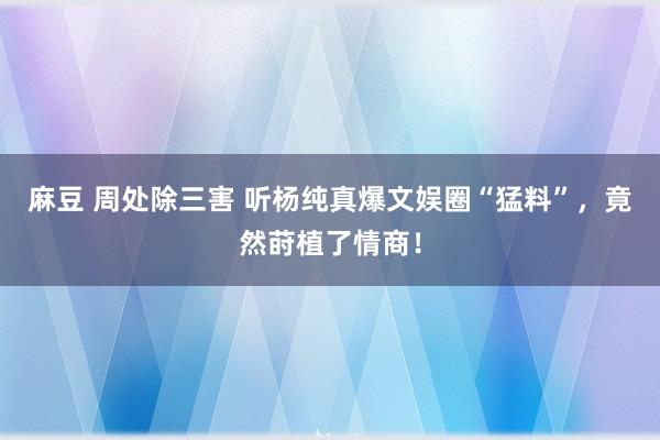 麻豆 周处除三害 听杨纯真爆文娱圈“猛料”，竟然莳植了情商！